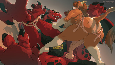 anal anal_penetration animal_genitalia animal_penis anthro anthro_on_feral anthro_penetrating anthro_penetrating_feral anus balls bestiality big_breasts big_penis bound breasts brown_body butt chastity_cage chastity_device claws dominant dominant_anthro dominant_female duo equine_genitalia equine_penis female female_anthro female_penetrating female_penetrating_feral female_penetrating_male feral feral_penetrated from_front_position fur genitals gold_(metal) gold_chastity_cage gold_chastity_device hair hands_tied horn larger_male larger_penetrated larger_sub male male/female male_feral male_penetrated metal_chastity_cage nipples nub_chastity_cage nude object_in_ass open_mouth pegging penetration penis pink_penis questionable_consent red_body rope scales sex sex_toy sex_toy_in_ass sex_toy_insertion simple_background size_difference smaller_female smile solid_chastity_cage spread_legs spreading strapon submissive submissive_feral submissive_male tail toying_partner wearing_chastity_cage wearing_chastity_device wings syringa mythology ray_vanhem bovid bovine cattle dragon mammal mythological_creature mythological_scalie scalie 16:9 2025 digital_media_(artwork) hi_res widescreen