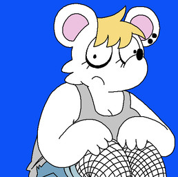 3_fingers anthro blonde_hair female fingers fur hair hunched_over sitting white_body white_fur diognes4846 normalsville pepsi_(normalsville) mammal mouse murid murine rodent