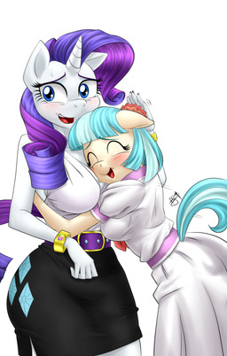 2014 <3 anthro anthrofied belt blue_eyes blue_hair blush bracelet breasts cleavage clothed clothing coco_pommel_(mlp) diamond dress duo equine eyes_closed female flower friendship_is_magic gem gold hair happy horn horse hug jewelry lesbian long_hair mammal my_little_pony nail_polish nervous open_mouth pia-sama plain_background pony purple_hair rarity_(mlp) skirt standing sweat two_tone_hair unicorn vest white_background white_body
Rating: Questionable
Score: 20
User: lemongrab
Date: February 19, 2014