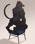 anthro big_muscles butt butt_focus chair flower flower_in_mouth furniture grey_background kneeling looking_back male muscular muscular_anthro muscular_male narrowed_eyes nude on_chair osha_violation plant pose presenting presenting_hindquarters raised_tail simple_background smile solo tail jrjresq nintendo star_fox panther_caroso felid mammal pantherine 2021 4:5 hi_res pinup