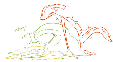 ambiguous_penetration ass_up blonde_hair duo female female_penetrated from_behind_position green_body hair half-closed_eyes hands_on_hips heart_symbol interspecies leapfrog_position long_hair long_snout male male/female male_penetrating male_penetrating_female messy_hair motion_lines narrowed_eyes nude nude_anthro nude_female nude_male onomatopoeia penetration red_body sex simple_background snout sound_effects spread_arms text white_background the_weaver monstro_village caimon unnamed_character alligator alligatorid crocodilian dinosaur prehistoric_species reptile scalie 2026 colored_line_art digital_drawing_(artwork) digital_media_(artwork)