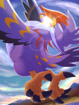 avian_butt avian_feet beak claws feathered_wings feathers feet feral flying foot_focus light looking_at_viewer looking_back male open_mouth sky skyscape solo sunlight tail tail_feathers talons toe_claws toes tongue wings vogold nintendo pokemon avian bird mega_evolution mega_staraptor pokemon_(species) 3:4 digital_media_(artwork) hi_res shaded