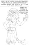 anthro bottomwear breasts clothing dialogue female hair navel shirt skirt solo tail tail_tuft tank_top text topwear tuft whiskers arania the_cabin_in_the_woods_(arania) amanda_(tcitw) felid lion mammal pantherine comic english_text hi_res monochrome herm_(lore)