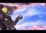 5_fingers anthro anthrofied black_bars clothed clothing day detailed_background fingers fur grey_body grey_fur grey_hair hair male outside pokemorph red_nose smile solo yellow_eyes rikitoka nintendo pokemon generation_4_pokemon luxray mammal pokemon_(species)