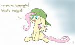 clothing cutie_mark feathered_wings feathers female feral fur green_eyes hair hat headgear headwear long_hair open_mouth pink_hair simple_background smile solo text tongue wings yellow_body yellow_feathers yellow_fur heir-of-rick friendship_is_magic hasbro my_little_pony mythology fluttershy_(mlp) equid equine mammal mythological_creature mythological_equine pegasus english_text hi_res