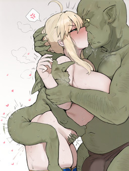 ahoge ambiguous_penetration arm_grab arm_hair big_breasts blonde_hair blush bodily_fluids body_hair bottomwear braided_hair breasts brown_bottomwear brown_clothing brown_loincloth bulge clothing cross-popping_vein drooling excessive_sweat female female_human female_penetrated french_braid french_kissing from_behind_position green_body green_eyes green_skin grey_background group group_sex hair hair_bun hand_on_another's_head happy_trail heart_symbol hug huge_breasts human_on_humanoid human_penetrated humanoid_penetrating humanoid_penetrating_human humanoid_pointy_ears interspecies kissing larger_humanoid larger_male larger_sub legwear loincloth long_nose male male/female male_humanoid male_penetrating male_penetrating_female mmf_threesome motion_lines musk not_furry nude nude_female nude_human nude_humanoid nude_male obscured_penetration obscured_sex penetration pointy_ears questionable_consent saliva saliva_on_face saliva_string sex shaking sidelocks simple_background size_difference skindentation smaller_humanoid smaller_male submissive sweat sweaty_body sweaty_skin thick_thighs thigh_highs threesome trembling trio yellow_sclera neoxius fate_(series) type-moon artoria_pendragon goblin human humanoid mammal orc digital_drawing_(artwork) digital_media_(artwork) hi_res