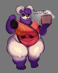 alcohol anthro belly beverage clothing eyes_closed female food happy improvised_clothing leotard overweight overweight_female shirt slightly_chubby slightly_chubby_female solo steam topwear tunic saltyseaskunk hana_(saltyseaskunk) bear giant_panda mammal absurd_res hi_res