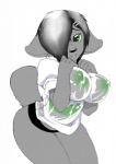 anthro big_breasts biped breasts clothing female fur golt green_eyes green_nipples grey_body grey_fur looking_at_viewer nipples raised_tail shirt simple_background solo standing tail topwear translucent translucent_clothing wet wet_clothing wet_shirt wet_topwear white_background niis niis_(character) hybrid koala mammal marsupial vombatiform hi_res