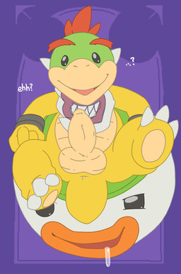 3_toes anthro anus balls black_eyes bodily_fluids cellphone claws dialogue drooling electronics erection feet foreskin front_view genitals humanoid_genitalia humanoid_penis koopa_clown_car looking_at_viewer male nude penis phone purple_background question_mark saliva simple_background smile soles solo text toe_claws toes young young_anthro young_male argon_vile mario_bros monster_mind nintendo bowser_jr. dragon_koopa koopa scalie 2019 aliasing digital_media_(artwork) english_text hi_res