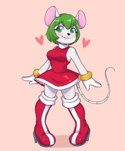 anthro blush boots buckteeth clothing cosplay costume dress female footwear fur green_eyes green_hair hair high_heeled_boots high_heels shoes smile solo tail teeth white_body white_fur artkett1412 animal_crossing nintendo sega sonic_the_hedgehog_(series) amy_rose bree_(animal_crossing) mammal mouse murid murine rodent hi_res