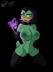 anthro big_breasts black_background breasts feathers female genitals green_body green_feathers inverted_nipples looking_at_viewer nipples non-mammal_breasts open_mouth pussy simple_background solo v_bangs yellow_eyes bunbunmuffins disney ducktales ducktales_(2017) magica_de_spell anatid anseriform avian bird duck 2021 hi_res