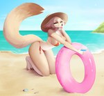 anthro beach big_breasts bikini breasts clothing female hat headgear headwear inflatable inner_tube sand solo sun_hat swimwear tail two-piece_swimsuit water dein-schatten canid canine fennec_fox fox mammal true_fox hi_res