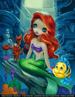 blue_eyes bra breasts clothing detailed_background female feral fin fish_tail group hair long_hair male red_hair seashell_bra sitting split_form tail tail_fin text trio underwear jasmine_becket-griffith disney the_little_mermaid_(1989) ariel_(disney) flounder_(disney) prince_eric_(disney) sebastian_(disney) aquatic arthropod crab crustacean decapod fish flounder humanoid humanoid_merfolk malacostracan merfolk 2014 painting_(artwork) traditional_media_(artwork) traditional_painting_(artwork)