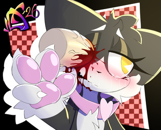 anthro bodily_fluids claws collar crying drooling eye_penetration female female_penetrated gore gore_focus male male/female open_mouth paws penetration penis_in_eye saliva snot tears yellow_eyes vytelux the_binding_of_isaac_(series) guppy_(tboi) domestic_cat felid feline felis mammal hi_res