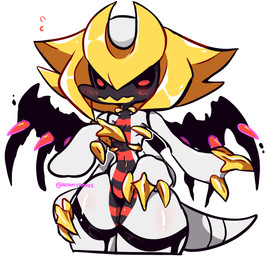 4_arms anthro anthrofied bodily_fluids chibi dark dark_body dark_sclera dark_skin female multi_arm multi_limb pokemorph red_eyes solo sweat wings hoshmyposhes nintendo pokemon altered_forme_giratina generation_4_pokemon giratina legendary_pokemon pokemon_(species) hi_res