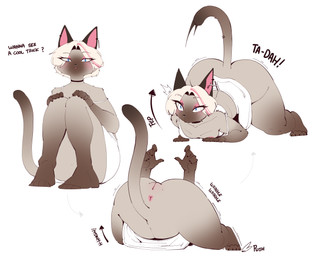 all_fours anthro anus ass_up big_butt brown_body brown_fur butt choker curvy_figure dialogue eyeshadow female flexible freckled_face freckles fur genitals innie_vulva jewelry makeup necklace pink_eyeshadow rolling small_nose solo text thick_thighs voluptuous vulva wide_hips y_anus berrypunchz nea_(berrypunchz) domestic_cat felid feline felis mammal siamese_cat english_text hi_res