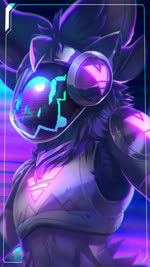 abstract_background ambiguous_gender anthro armor belly_tuft big_ears biped black_body black_fur black_tuft blep cheek_tuft chromatic_aberration clothed clothing dancing daww detailed_background ear_tuft exclamation_point facial_tuft fluffy front_view fur fur_tuft glowing green_outline half-closed_eyes happy head_tuft machine markings metal metallic_body midriff multi_ear music narrowed_eyes neck_tuft neon outline pink_markings plant purple_outline reflection road screen screen_face smile solo song standing surprise symbol synthwave three-quarter_view tongue tongue_out tree tuft visor wiggle dansyron kerberos_(artist) sound_warning gunship_(band) shinywark_(character) protogen 2020 2d_animation animated artist_collaboration detailed digital_media_(artwork) half-length_portrait hi_res icon loop motion_tweening portrait purple_theme short_playtime sound webm