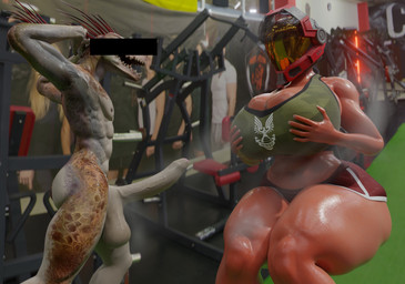 anthro arm_quills armor athletic_wear balls big_balls big_breasts big_penis breasts butt censor_bar censored_eyes clothed clothed_female clothed_human clothing duo erection faceless_character faceless_female faceless_human female female_human female_on_anthro genitals gym hand_on_own_breast hands_behind_head headgear helmet human_on_anthro humanoid_genitalia humanoid_penis interspecies light_body light_skin male male/female male_anthro male_on_human nude_anthro nude_male penis presenting presenting_penis quill_hair red_quills scales sitting standing tan_body tan_scales thick_thighs unsc wide_hips xenophilia dorkle24 pickle_juice_(modeler) halo_(series) microsoft xbox_game_studios alien human ibie'shan kig-yar mammal reptile scalie 3d_(artwork) absurd_res colored digital_media_(artwork) hi_res