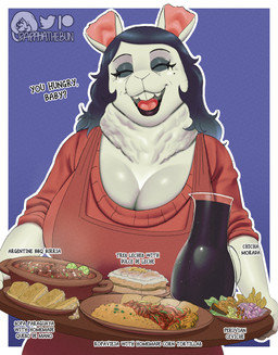 anthro apron big_breasts black_hair black_lips breasts buckteeth cake clothing dessert female food hair holding_tray huge_breasts lips mature_female mole_under_eye notched_ear pitcher plate serving_tray solo teeth papayathebun creda_(papayathebun) lagomorph leporid mammal rabbit absurd_res hi_res