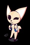 anthro black_eyes bottomless breasts clothed clothing female genitals nipples one_eye_closed open_clothing open_topwear pussy smile solo teasing topwear wink kcn aggretsuko sanrio fenneko canid canine fennec_fox fox mammal true_fox alpha_channel