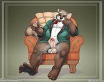 anthro brown_body eyewear facial_hair furniture genitals glasses humanoid_genitalia humanoid_hands humanoid_penis male mature_male mustache overweight overweight_male penis pipe sitting smoking smoking_pipe sofa solo wolfblade marty_raccoon mammal procyonid raccoon 2022 hi_res