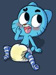 anthro blush bodily_fluids clothing diaper footwear genital_fluids knee_highs knee_socks legwear long_socks male socks solo unclean_diaper urine used_diaper wet_diaper young tenerius cartoon_network the_amazing_world_of_gumball gumball_watterson