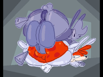 anthro anus balls big_balls big_butt big_ears big_penis bodily_fluids breasts bubble_butt bunny_costume butt clothed clothing costume cum cum_inside duo erection female female_penetrated freckles from_front_position fur genital_fluids genitals hair huge_penis hyper hyper_genitalia hyper_penis male male/female male_penetrating male_penetrating_female mating_press orange_body orange_fur penetration penile penile_penetration penis puffy_anus sex simple_background smile tail thick_thighs toony toony_expression thadeef3 bunoo_(thadeef3) soups_(superiorfox) canid canine fox kangaroo macropod mammal marsupial 2d_animation 4:3 animated digital_media_(artwork) huge_filesize long_playtime restricted_palette sound video