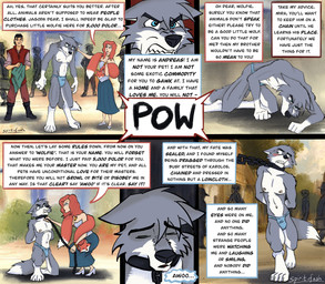 4_fingers 4_toes angry anthro black_hair black_nose blue_eyes bottomwear brown_hair butt chain chain_leash city clenched_teeth clothed clothed_anthro clothed_male clothing collar defiant degradation dialogue eyes_closed feet female fingers fur grey_body grey_fur group hair hindpaw humanoid_hands humiliation kneeling knocked_down leash loincloth male metal_collar multicolored_body multicolored_fur navel nipples on_one_knee paws public public_exposure punched shirt slave slave_sale solo speech_bubble tail teeth text toes topless topless_anthro topless_male topwear trio two_tone_body two_tone_fur wearing_collar white_body white_fur spiritofash andreas_(spiritofash) canid canine canis human mammal wolf absurd_res comic english_text hi_res