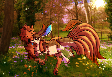 ambiguous_gender cuddling detailed_background duo feral flower fur grass licking licking_another orange_body orange_fur plant pregnant pregnant_feral romantic romantic_couple smile tongue tree wispyvixen nintendo pokemon canid canine fox fox_spirit generation_1_pokemon lagomorph leporid mammal ninetales pokemon_(species) rabbit 2023 hi_res