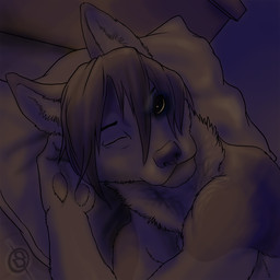 anthro dark male nude one_eye_closed seppala sleeping solo vallhound the_murmur winds canid canine canis domestic_dog hybrid mammal tamaskan_dog 1:1 bust_portrait digital_media_(artwork) portrait
