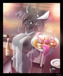 absurd_res anthro apron apron_only big_breasts breasts clothing cooking dandelion_(character) female food genitals glare hi_res huge_breasts lamp lantern midnight_diner mostly_nude night noodles outside public pussy ramen solo tenacle thedandelion