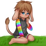 ambiguous_gender clothing dokey hoodie looking_at_viewer male multicolored_clothing rainbow_clothing simple_background sitting smile solo topwear white_background young choki 1:1 2020 absurd_res hi_res
