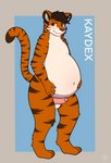 anthro belly big_belly blush foreskin genitals male partially_retracted_foreskin penis pregnant pregnant_anthro pregnant_male presenting solo yiko_(artist) kaydex felid mammal pantherine tiger expecting hi_res