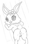 against_surface against_wall anthro butt female genitals jewelry looking_back necklace presenting presenting_hindquarters pussy solo tabloi jewelpet sanrio sega_fave ruby_(jewelpet) lagomorph leporid mammal rabbit absurd_res hi_res monochrome