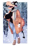 absurd_res anthro belly big_breasts boolishclara boots bovid bovine breasts cattle clarabelle_cow clothing disney female footwear hi_res huge_breasts mammal pose scarf solo thick_thighs winter
