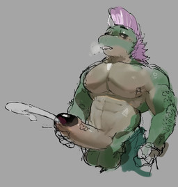 anthro balls black_sclera bodily_fluids cum cumshot ejaculation erection genital_fluids genitals glans green_body grey_background hair machine male pecs penis pink_hair simple_background solo vein noodlelid five_nights_at_freddy's scottgames robot absurd_res digital_drawing_(artwork) digital_media_(artwork) hi_res