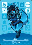 amiibo_card anthro arturfox blue_body blue_hair breasts card clothing female generation_4_pokemon hair hi_res lucario nintendo pokemon pokemon_(species) red_eyes solo tail