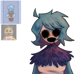 anthro beakless blue_body blue_feathers blue_hair breasts clothed clothed_anthro clothed_female clothing empty_eye_sockets feathers female hair nightmare_fuel simple_background solo topwear white_background white_clothing white_topwear zalupa_ebanaya five_nights_at_freddy's five_nights_at_freddy's_2 scottgames undertale_yellow clover_(undertale_yellow) martlet_(undertale_yellow) toy_chica_(fnaf) avian bird 2024 bust_portrait digital_drawing_(artwork) digital_media_(artwork) hi_res portrait reference_image