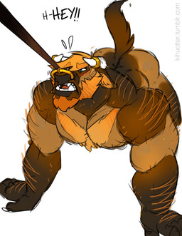 abs all_fours anthro arm_hair bdsm beard biped blue_eyes blush body_hair butt chest_hair dialogue facial_hair facial_piercing forearm_hair forearms fur gold_(metal) hair hairy_hands horn horn_jewelry horn_ring jewelry kneeling leash leash_pull leg_hair male muscular muscular_anthro muscular_male muscular_sub nose_leash nose_piercing nose_ring nude open_mouth orange_hair pecs petplay piercing ring ring_(jewelry) ring_piercing roleplay septum_piercing simple_background slave solo submissive submissive_male tan_hair teeth text tongue white_background kihu parry_(kihu) bovid bovine cattle gulonine hybrid mammal mustelid musteline wolverine english_text