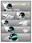 2021 3:4 absurd_res anthro border comic dialogue duo electronics english_text fur heartermobs hi_res holding_object holding_phone humor machine male open_mouth phone phone_call protogen sad sergal simple_background speech_bubble spot_color teeth text white_border