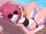 anthro beverage bikini black_bikini black_clothing black_swimwear blep blue_tongue breasts chair clothing container cup drinking_glass eyebrows eyelashes eyewear female furniture glass glass_container glass_cup hair heart_(marking) holding_beverage holding_object looking_at_viewer lounge_chair lounging markings one_eye_closed piercing pink_body pink_eyes pink_hair side-tie_bikini side-tie_clothing side-tie_swimwear solo string_bikini sunglasses swimming_pool swimwear tongue tongue_out tongue_piercing two-piece_swimsuit wink lyorenth-the-dragon shrimp_(uk_brony) fish marine shark 2023