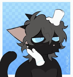 ambiguous_gender annoyed anthro black_body black_fur blue_eyes cheek_tuft disembodied_hand duo facial_tuft fur ghost_hand grey_hair hair male petting pink_nose solo_focus tuft sh-4rk nine_(sh-4rk) domestic_cat felid feline felis mammal animated trans_(lore) trans_man_(lore)