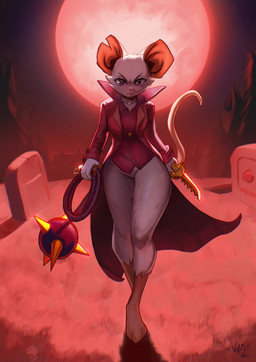 angry anthro barefoot black_eyes bottomless bottomless_anthro bottomless_female clothed clothing coat detailed_background featureless_crotch feet female frown fur grey_body grey_fur holding_melee_weapon holding_object holding_weapon holding_whip knife melee_weapon moon night notched_ear outside pink_nose pose pupils purple_clothing red_clothing red_coat red_moon red_topwear shirt solo tan_inner_ear toes tombstone topwear weapon whip white_pupils vulpesnay mina_the_hollower yacht_club_games mina_(mina_the_hollower) mammal mouse murid murine rodent digital_media_(artwork) hi_res