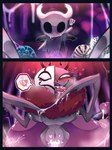 3:4 absurd_res anthro aroused arthropod big_breasts blush bodily_fluids breasts dialogue divine_(hollow_knight) duo female first_person_view genitals heart_eyes heart_symbol hi_res hollow_knight humanoid insect male mane mask melee_weapon panteon013 pussy red_body saliva scared size_difference smile speech_bubble sweat sword team_cherry the_knight_(hollow_knight) tongue tongue_out weapon yellow_eyes yellow_sclera
