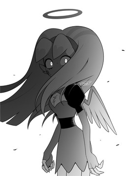 chest_tuft clothed clothing feathered_wings feathers female halo simple_background solo tuft white_background wings enaic31 hazbin_hotel hellaverse molly_(hazbin_hotel) angel arachnid arthropod humanoid spider absurd_res hi_res monochrome