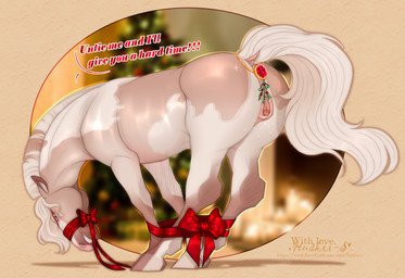 anal anal_penetration animal_genitalia animal_vulva bared_teeth bdsm bodily_fluids bondage bound brown_body buttplug buttplug_in_ass buttplug_insertion equine_genitalia equine_vulva eyelashes female female_feral feral genital_fluids genitals gift_wrapped looking_at_viewer mane narrowed_eyes object_in_ass penetration pink_eyes plug_(sex_toy) plug_insertion ribbon_bondage ribbons sex_toy sex_toy_in_ass sex_toy_insertion side_view solo tail teeth vaginal_fluids vulva white_body white_mane white_tail huskii-s equid equine horse mammal hi_res signature