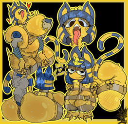 anal anal_penetration anthro anus areola big_breasts big_butt black_background blue_areola blue_body blue_eyes blue_fur blue_hair blue_nipples border breasts butt disembodied_hand disembodied_penis eyelashes female fur genitals hair huge_breasts huge_butt looking_at_viewer male male/female markings navel nipple_grab nipples open_mouth penetration penis short_hair simple_background solo striped_markings striped_tail stripes tail tail_markings thick_thighs tongue tongue_out uraeus vulva wide_hips yellow_body yellow_border yellow_fur rot_ware_(artist) animal_crossing nintendo ankha_(animal_crossing) domestic_cat felid feline felis mammal hi_res