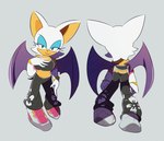 anthro armwear bottomwear bra breasts clothing elbow_gloves eyeshadow female footwear fur gloves handwear looking_at_viewer makeup narrowed_eyes pants shoes simple_background solo sports_bra tan_body tan_skin underwear white_body white_fur wings pachirisus sega sonic_riders sonic_the_hedgehog_(series) rouge_the_bat bat mammal hi_res model_sheet