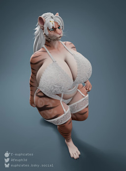 anthro areola big_breasts big_butt blue_eyes bouncing_belly bouncing_breasts bra breasts butt clothed clothing curvy_figure eyewear female fur garter_belt garter_straps glasses hair high-angle_view huge_breasts jiggling lace_bra lace_panties lingerie orange_body orange_fur panties simple_background smile solo stripes tail thick_thighs thigh_jiggle underwear voluptuous walking wearing_glasses wide_hips f-euphrates edel_(muttoverlord) felid feline mammal pantherine tiger 3d_(artwork) 3d_animation animated digital_media_(artwork) hi_res no_sound short_playtime video