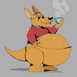 belly belly_grab beverage big_belly black_nose blue_collar clothing coffee coffee_cup collar container cup hand_on_belly jacket male overweight overweight_male pouch_(anatomy) red_clothing red_jacket red_topwear solo steam topwear dynnyfunkypack vynny_lonlydot nickelodeon the_loud_house crikey_(the_loud_house) kangaroo macropod mammal marsupial red_kangaroo 1:1 2026